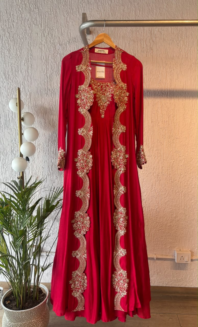 Red Jacket Anarkali Set