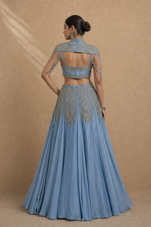 Ice Blue Indo western skirt Set