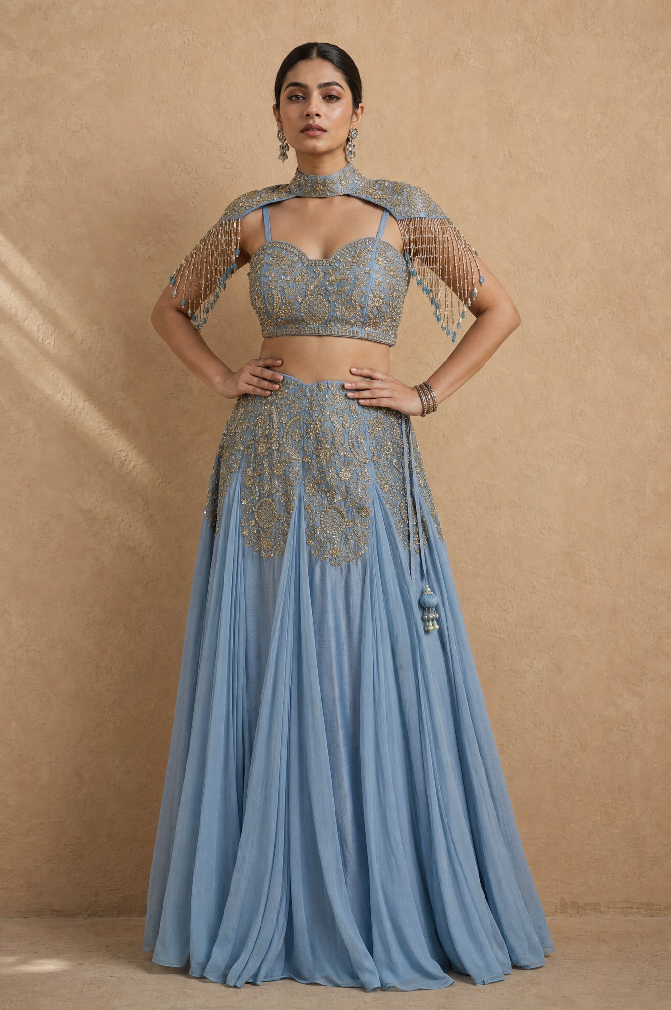 Ice Blue Indo western skirt Set