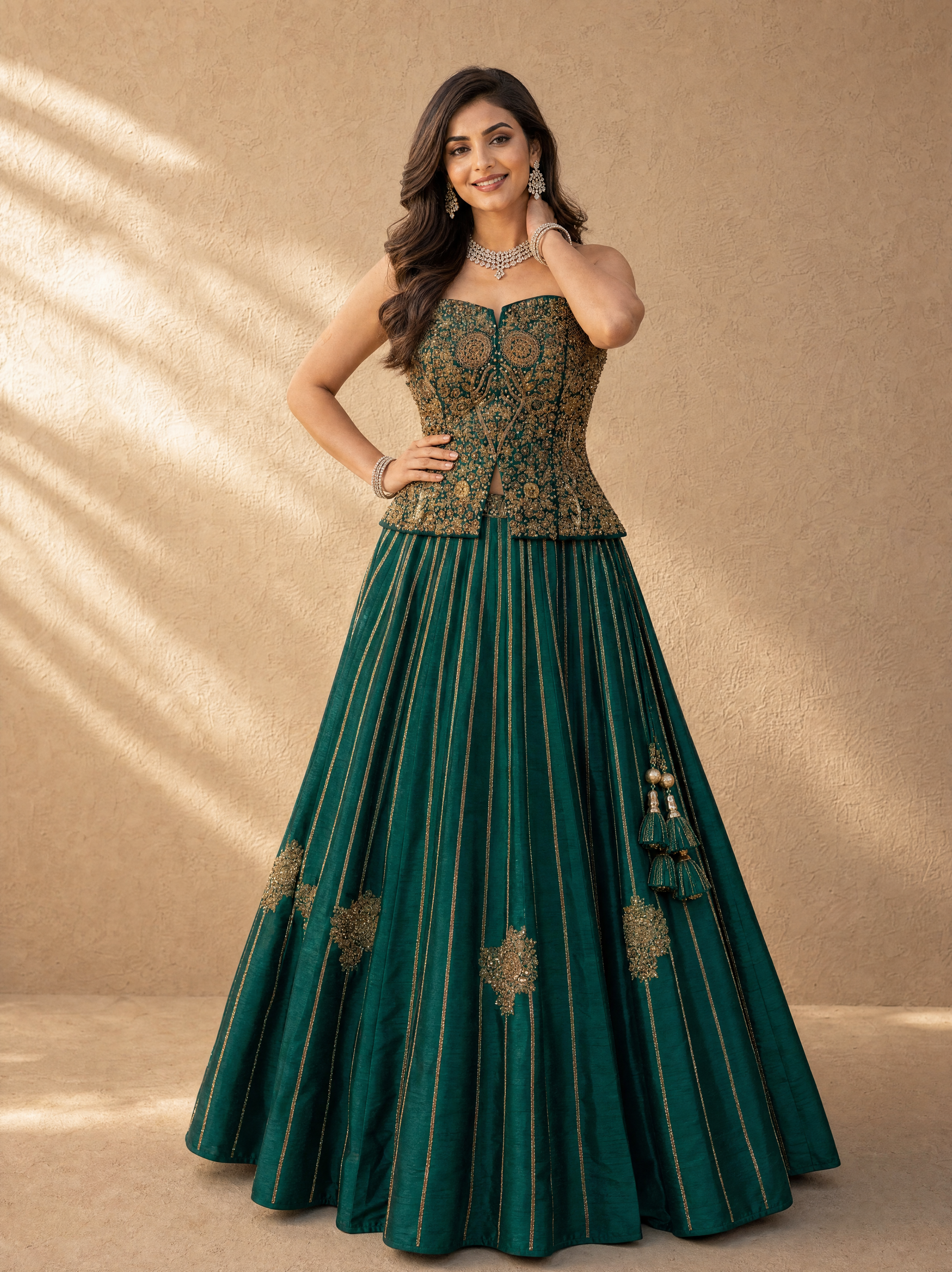 Bottle Green Corset Lehenga Set