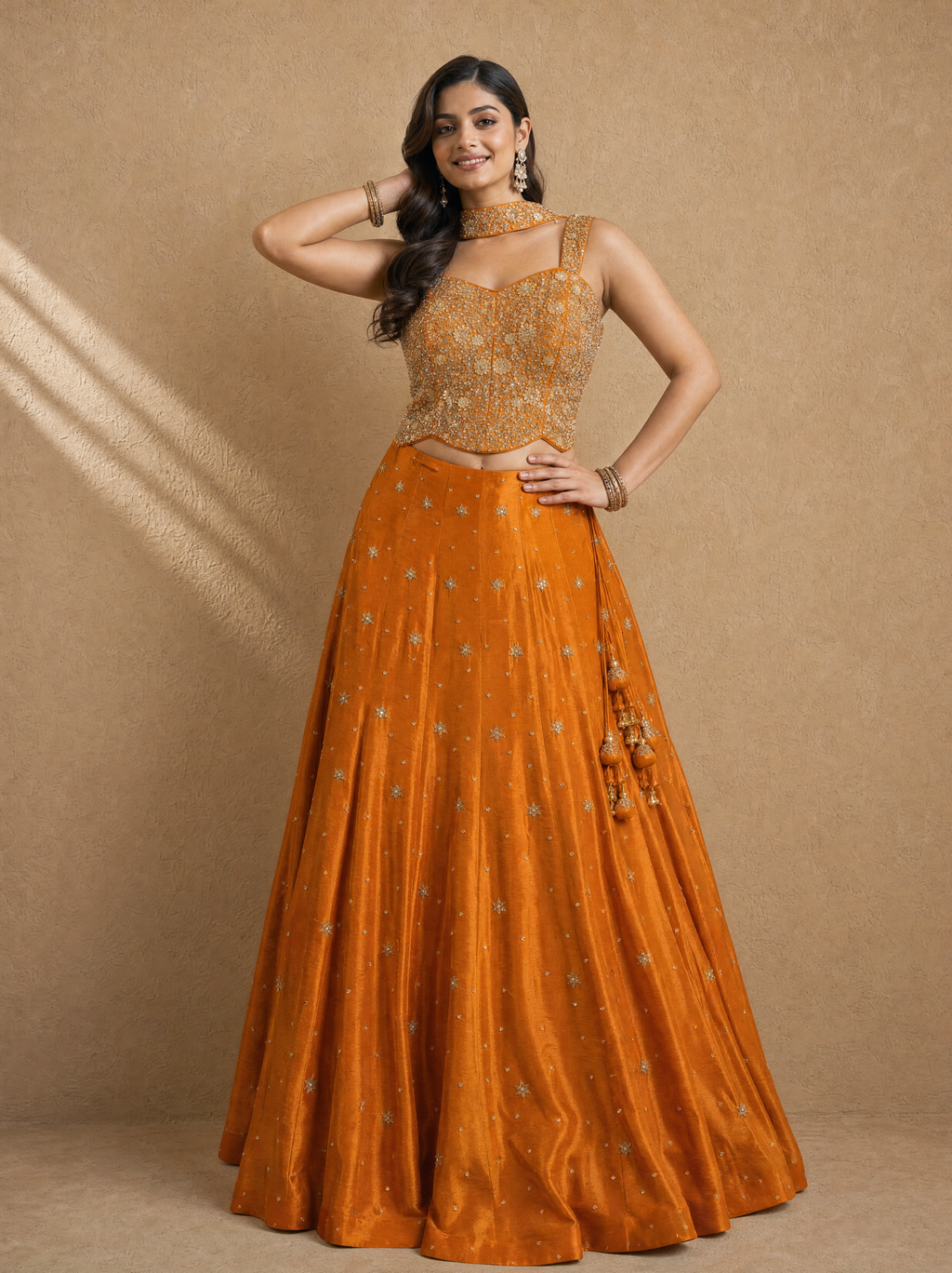 Burnt Orange Corset Lehenga Set