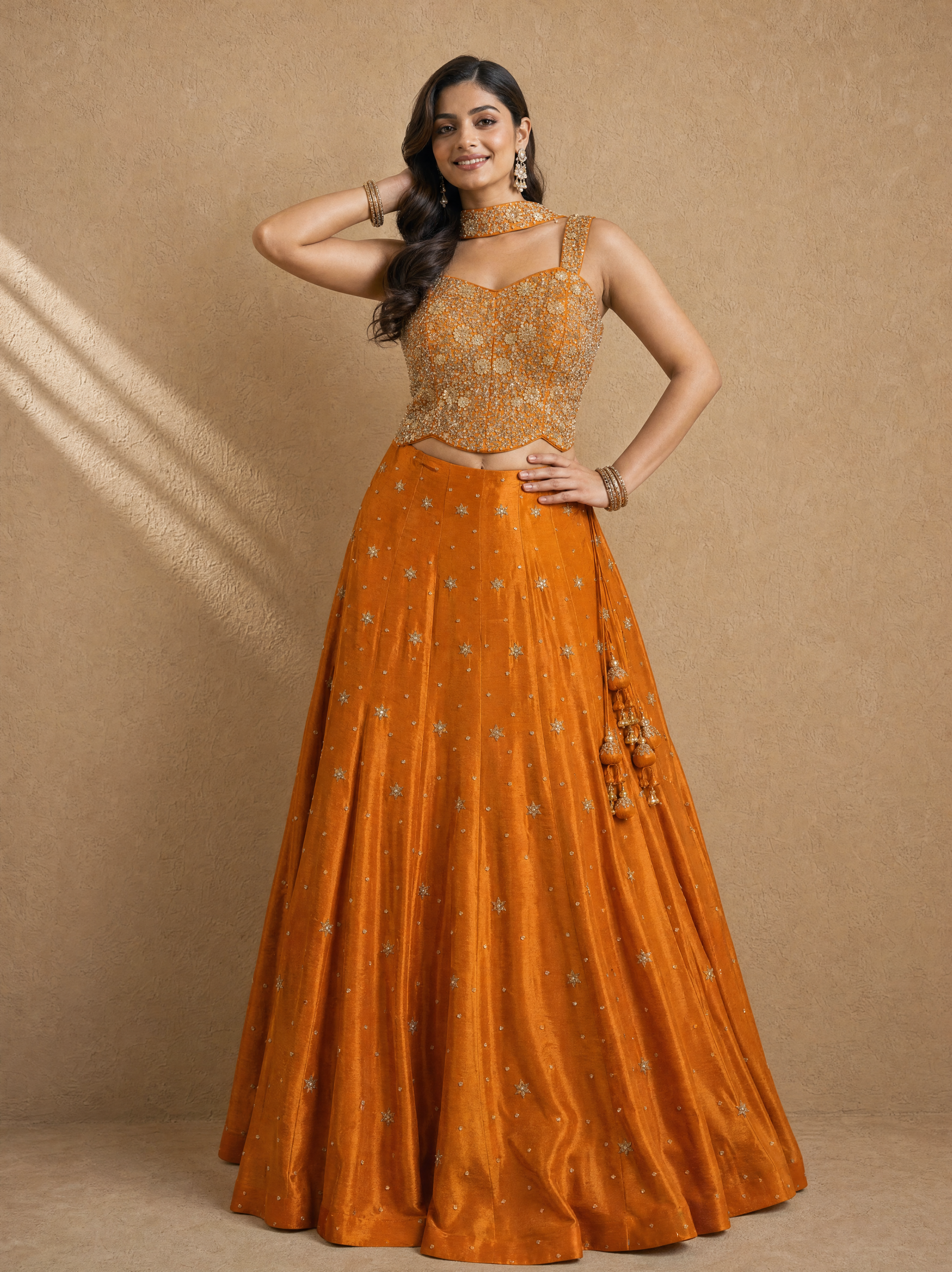 Burnt Orange Corset Lehenga Set