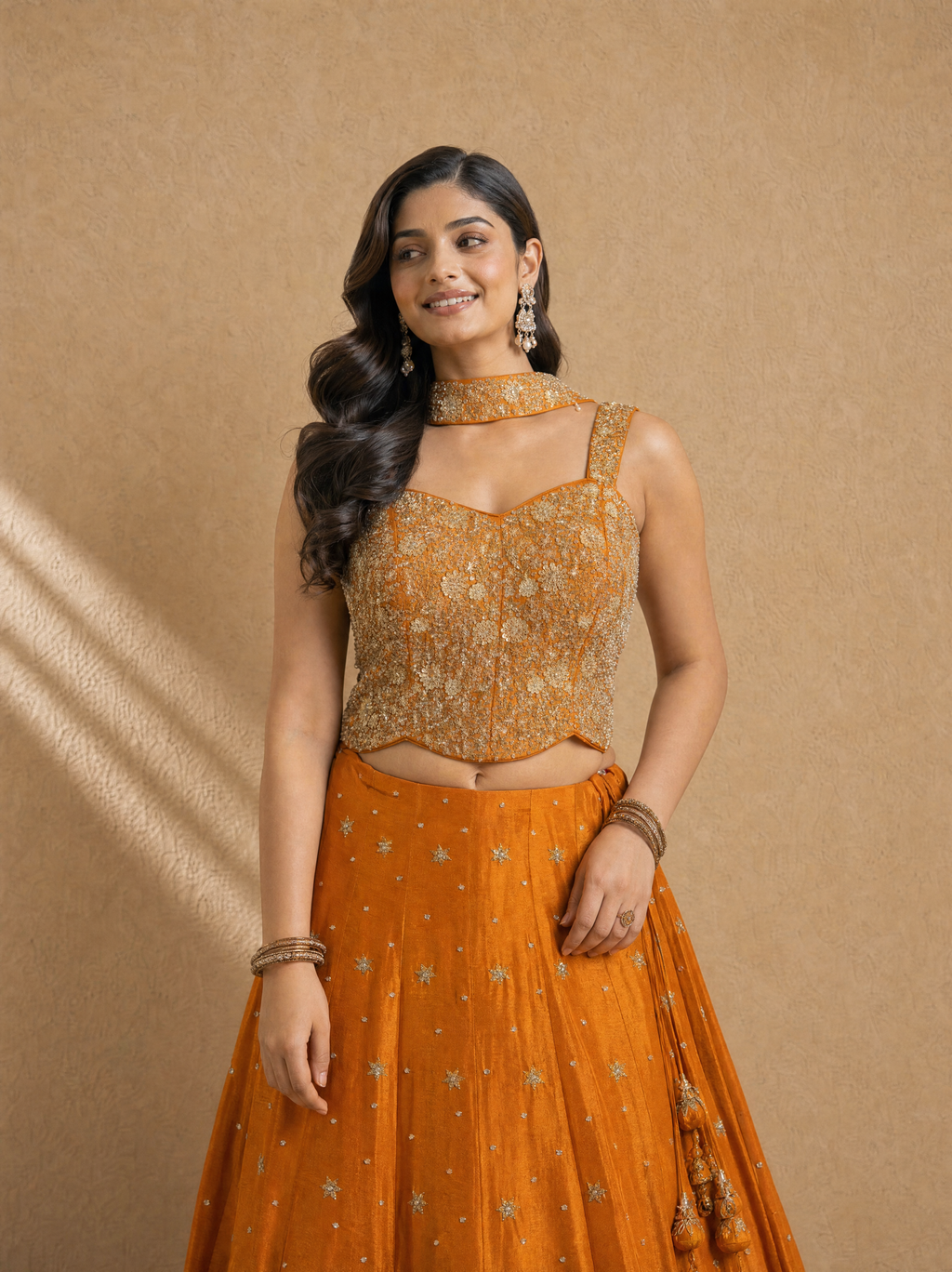 Burnt Orange Corset Lehenga Set