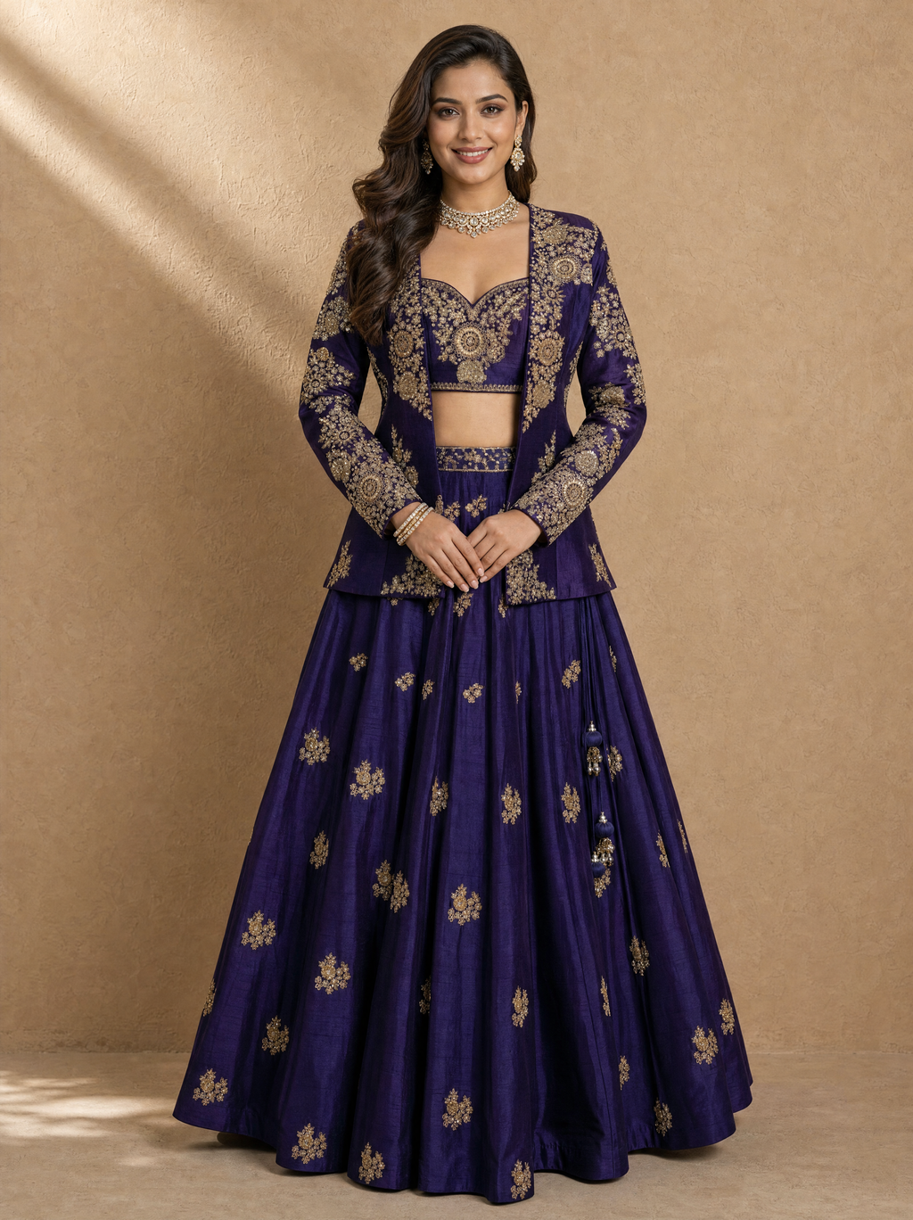 Royal Blue Jacket Lehenga Set