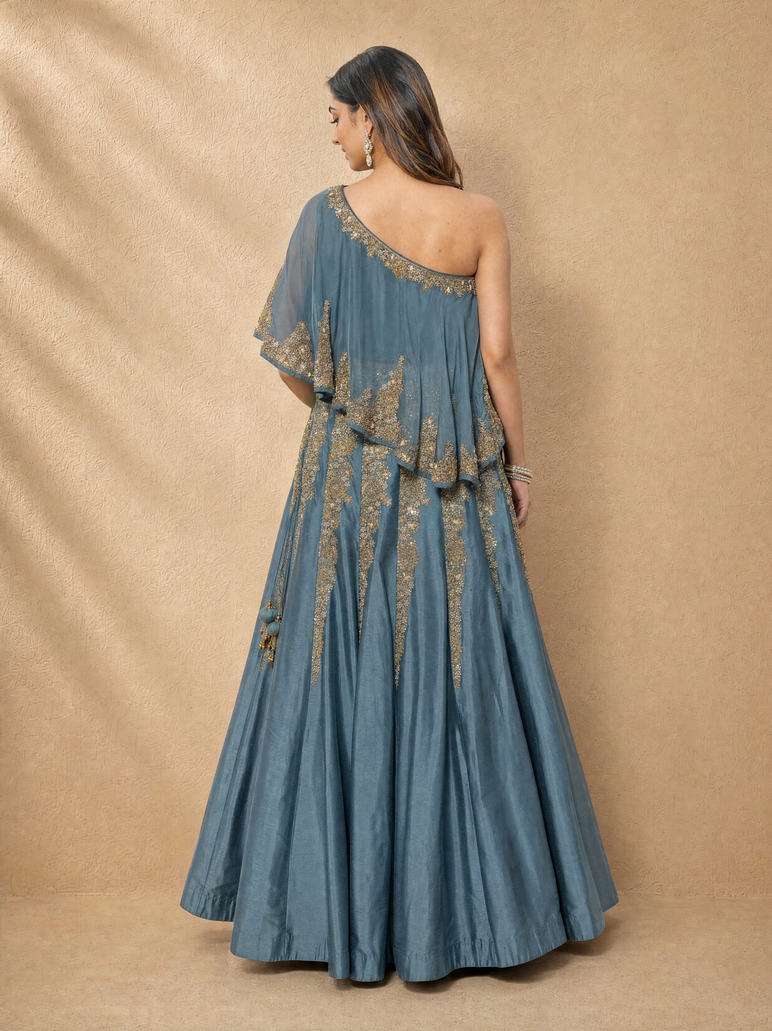 Steel Blue Off shoulder lehenga set