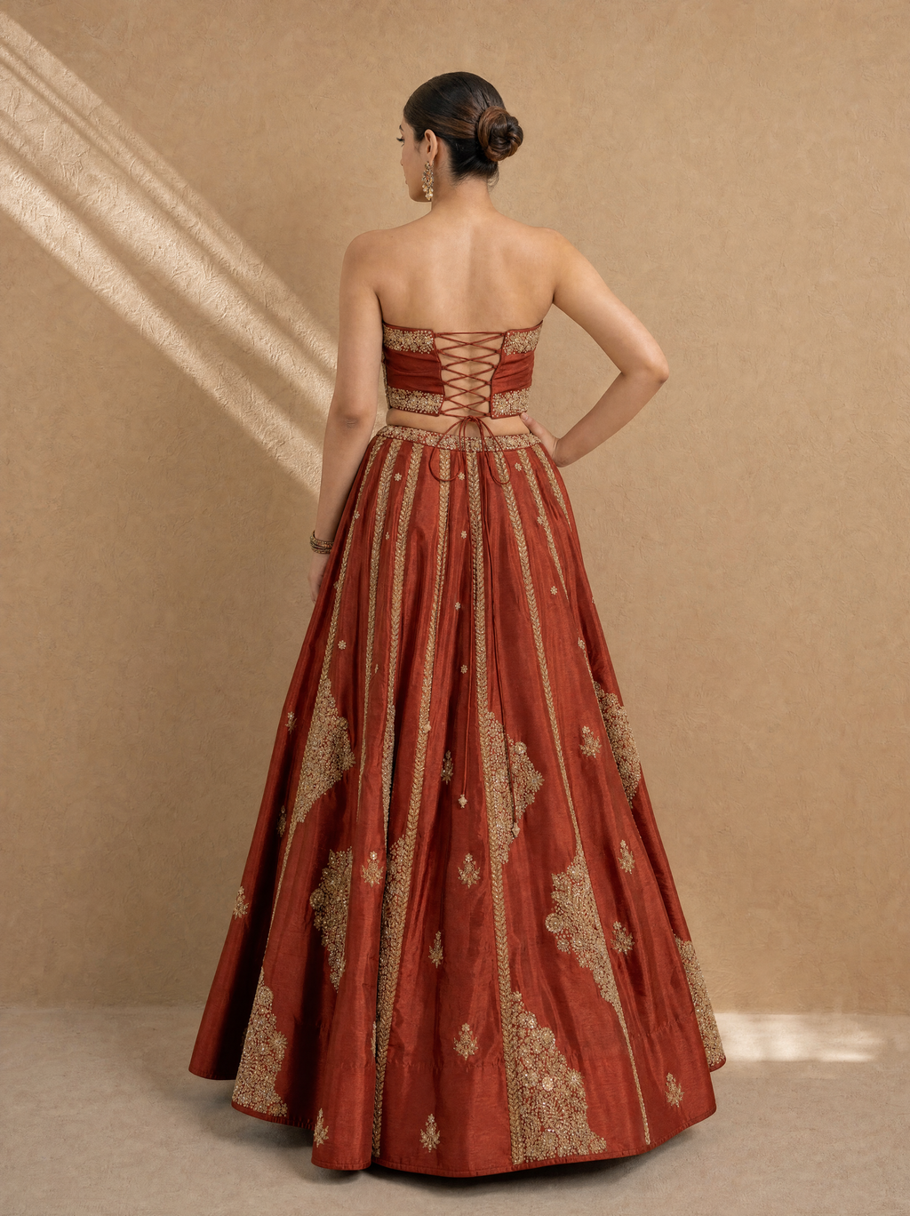 Rust Brown Corset Lehenga Set