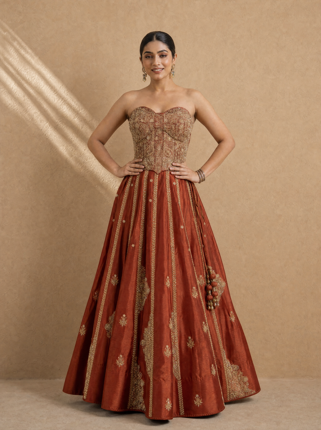 Rust Brown Corset Lehenga Set