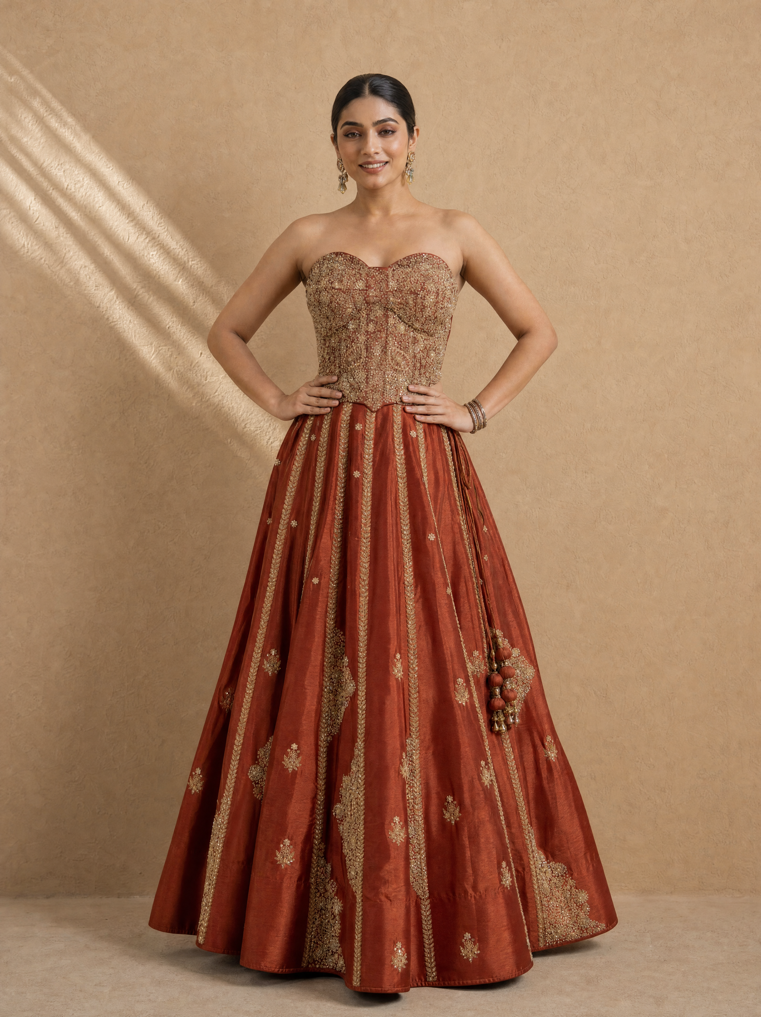 Rust Brown Corset Lehenga Set