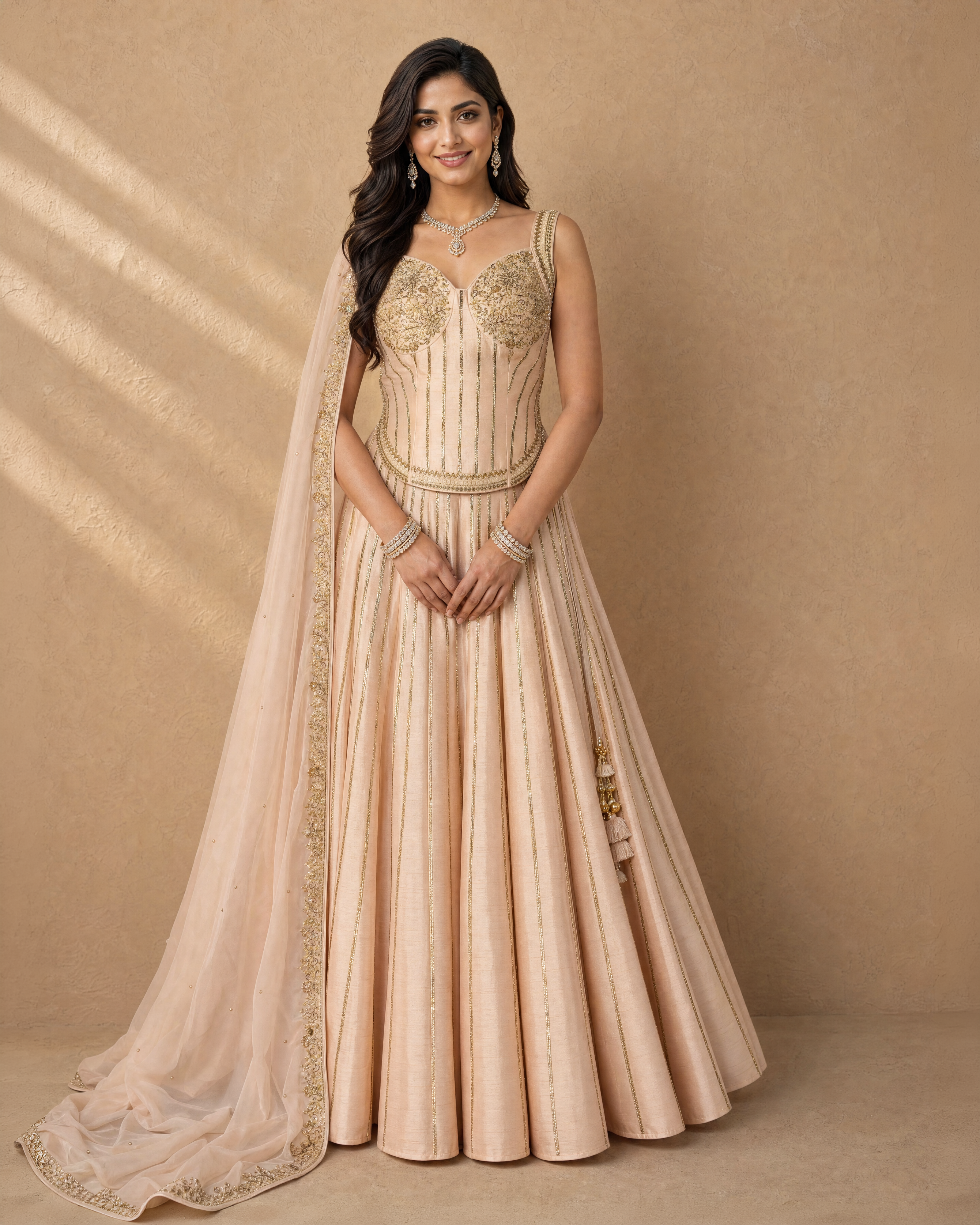 Nude Pink Corset Lehenga Set