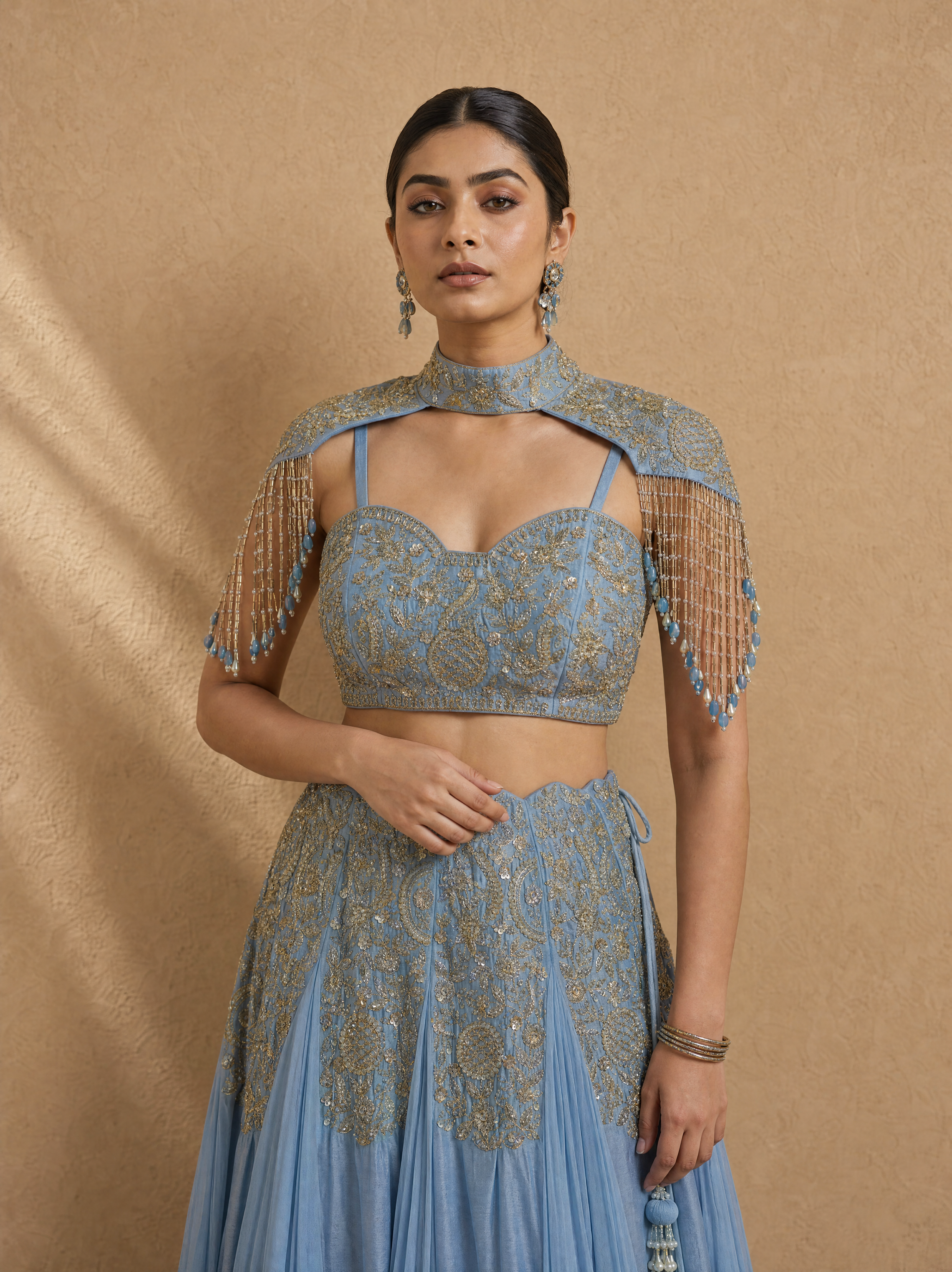 Ice Blue Indo western skirt Set
